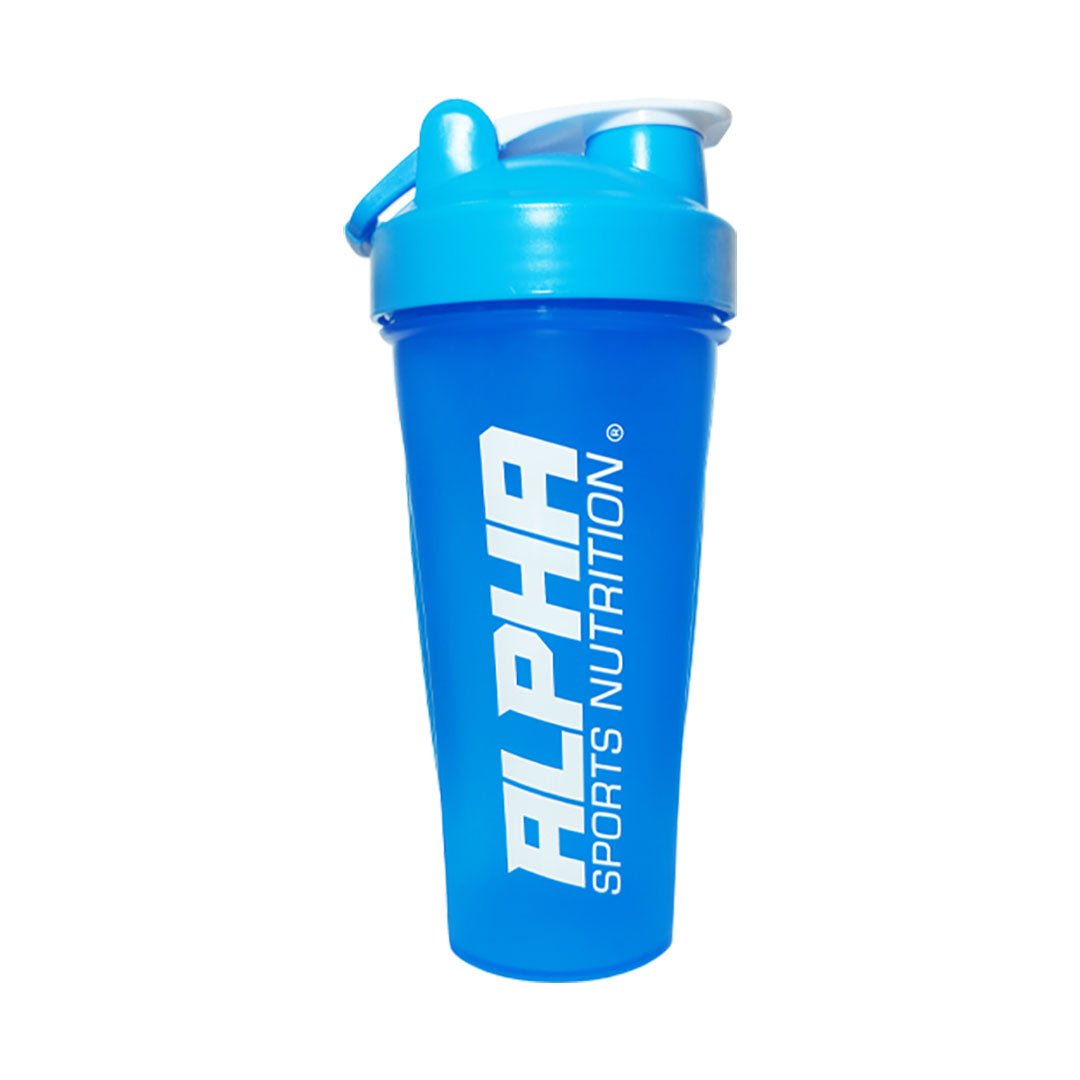 Blue shaker bottle with 'Alpha Sports Nutrition' branding on a white background Main image